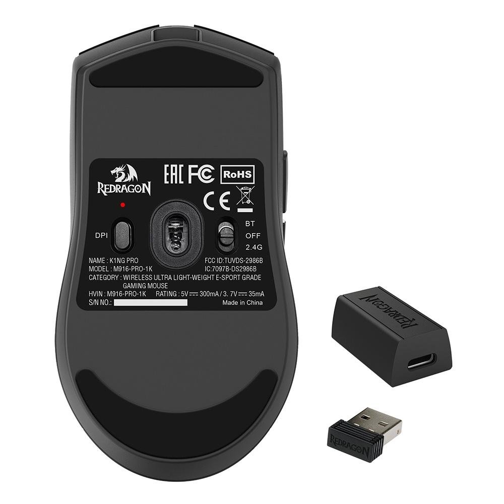 Mouse Gamer Sem Fio Redragon King Pro, 26000 DPI, 7 Botões, Wireless, Bluetooth, Preto - M916-PRO-1K - view 9