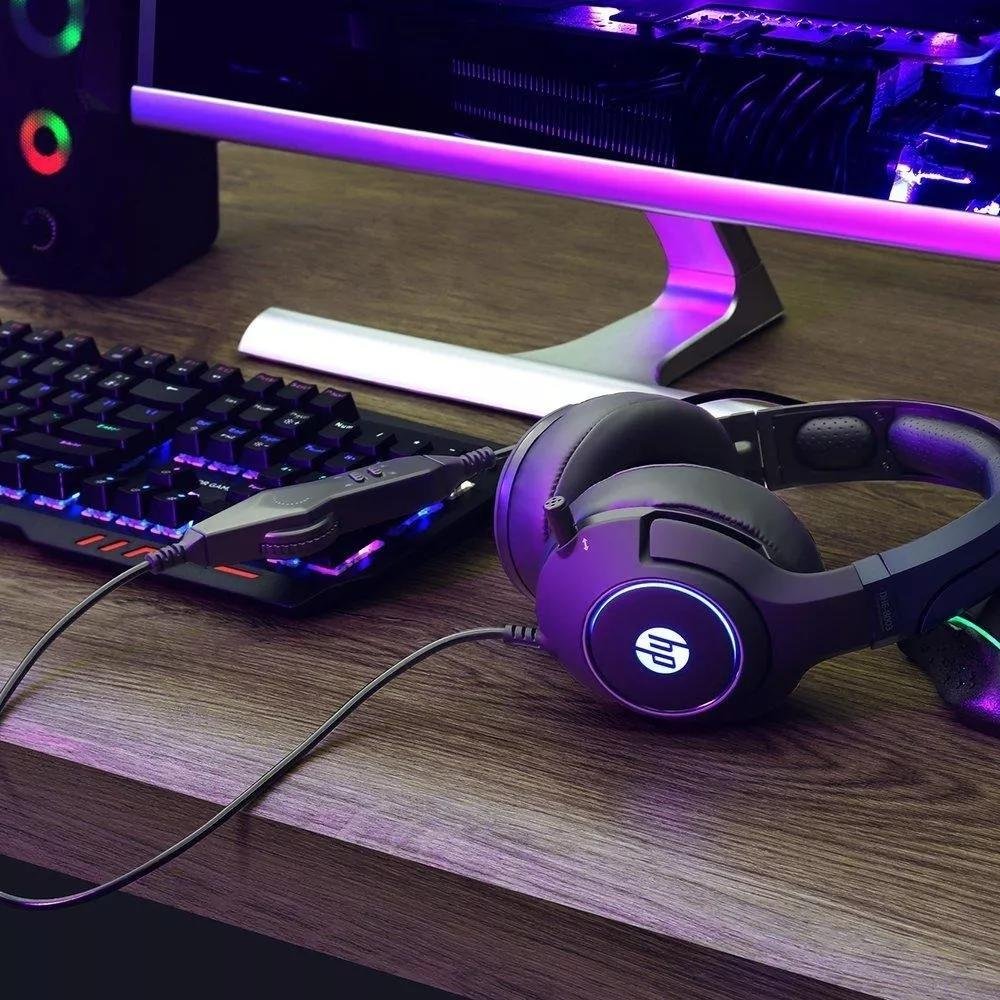 Imagem 4 de 5 do produto Fone Headset Hp Gamer Usb 7.1 Blue Light Dhe-8003 9ng15aa