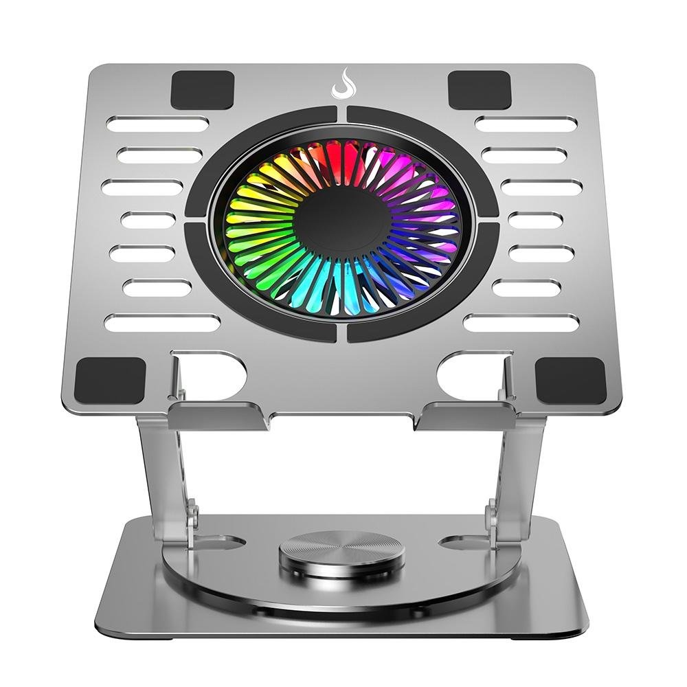 Imagem 2 de 7 do produto Base Articulada em alumínio com Cooler para Notebook e Tablets Rise Mode Até 17", Galaxy Gray X5, RGB, com Cooler - RM-CN-05-RGB