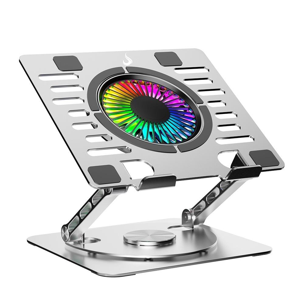 Imagem 4 de 7 do produto Base Articulada em alumínio com Cooler para Notebook e Tablets Rise Mode Até 17", Galaxy Gray X5, RGB, com Cooler - RM-CN-05-RGB