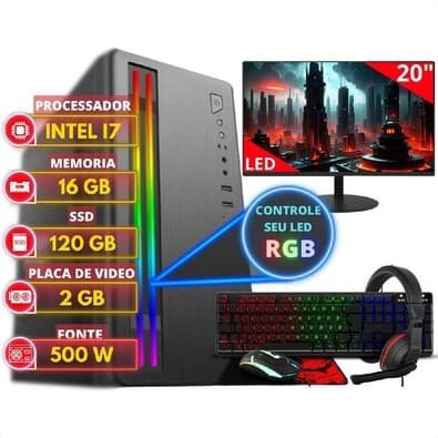 PC Completo I7 10 Gen 16GB SSD 480GB Monitor 19