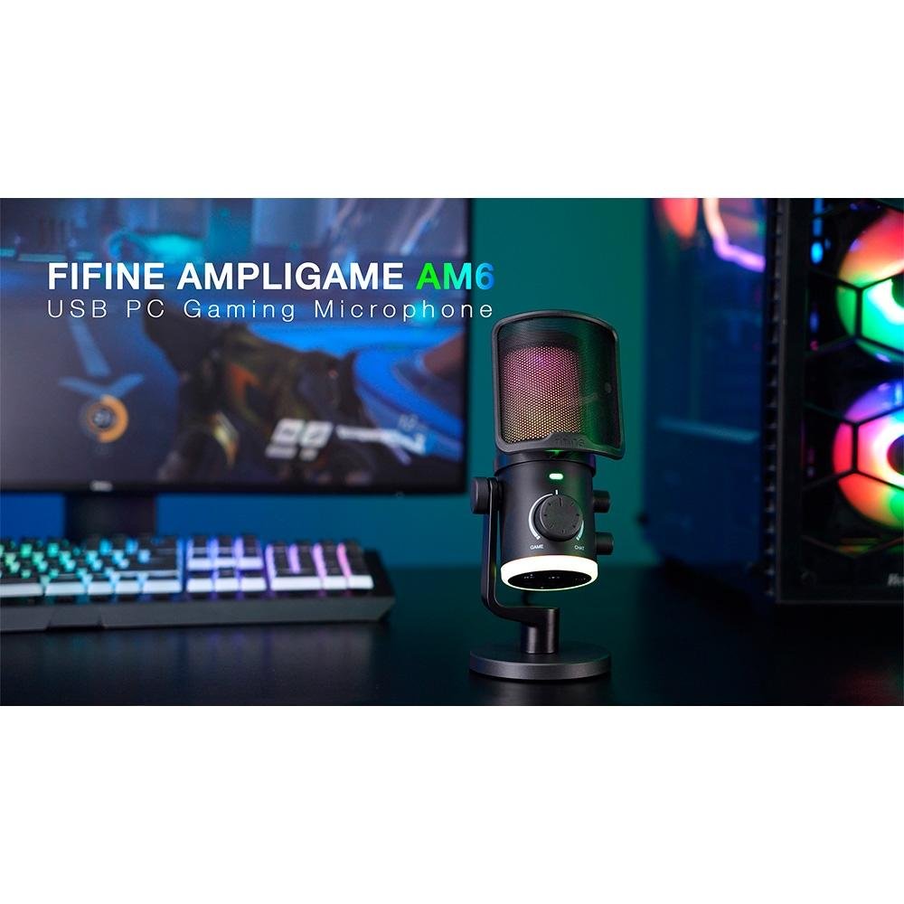 Microfone Gamer Fifine Ampligame AM6 RGB, USB-C, Anti-Ruído e Ganho, Preto - AM6 - view 2