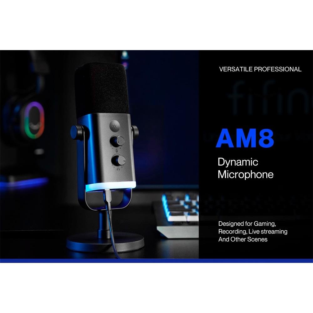 Microfone Dinâmico Gamer Fifine Ampligame, RGB, Cardióide, USB-C, Anti-Ruído, Para Streaming, Preto - AM8 - view 8