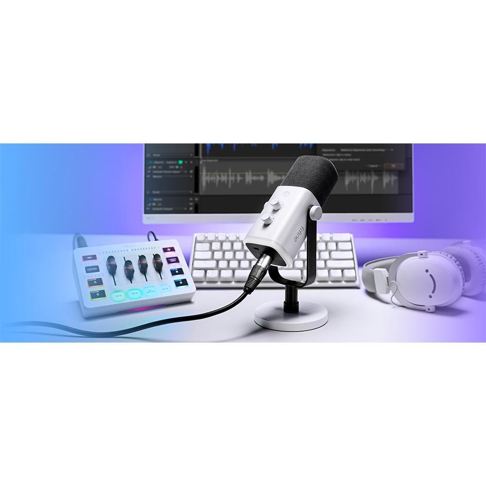 Microfone Dinâmico Gamer Fifine Ampligame, RGB, Cardióide, USB-C, Anti-Ruído, Para Streaming, Branco - AM8W Microfone Dinâmico Gamer Fifine Ampligame, RGB, Cardióide, USB-C, Anti-Ruído, Para Streaming, Branco - AM8W