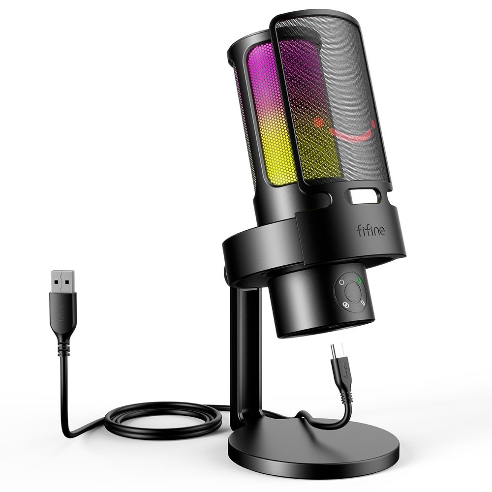 Microfone Gamer Fifine Ampligame A8 Plus RGB, USB, Cardioide e Omni, Preto - A8PLUS - view 3