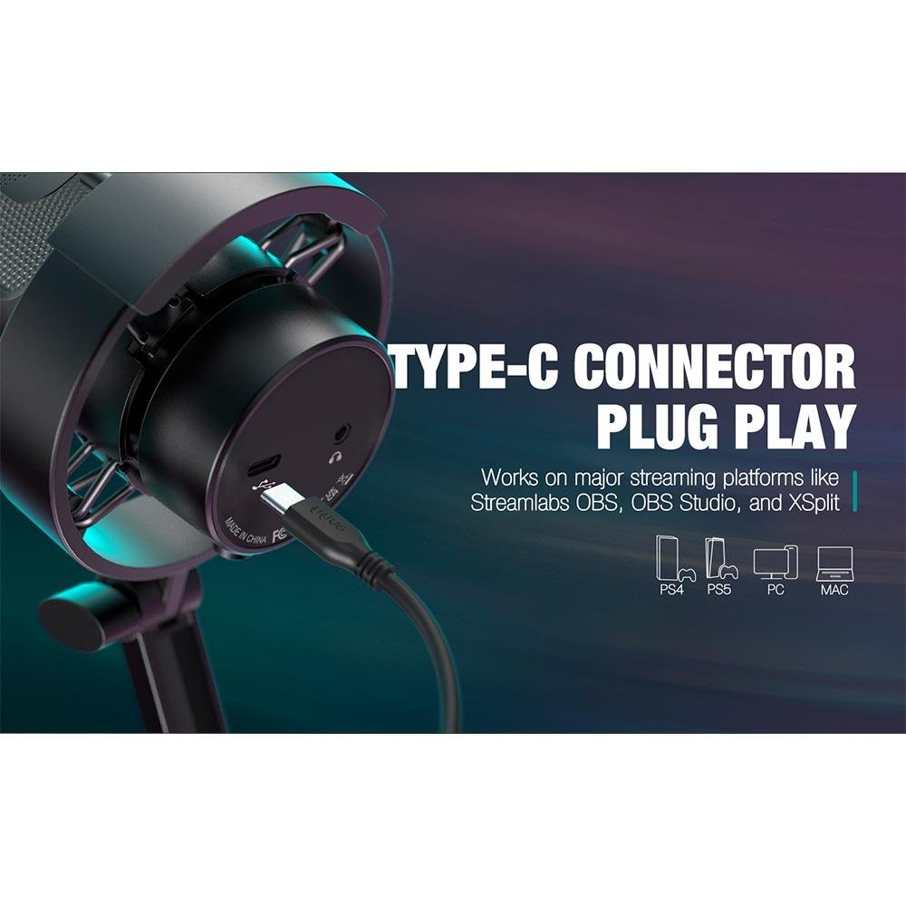 Microfone Gamer Condensador Fifine A8T RGB, USB-C, com Braço Articulado, Preto - A8T - view 7