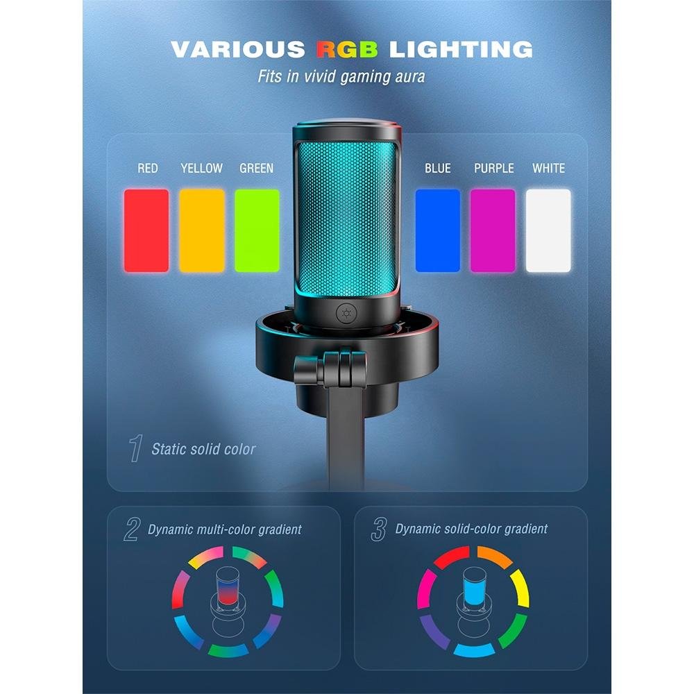 Microfone Gamer Condensador Fifine A8T RGB, USB-C, com Braço Articulado, Preto - A8T - view 8