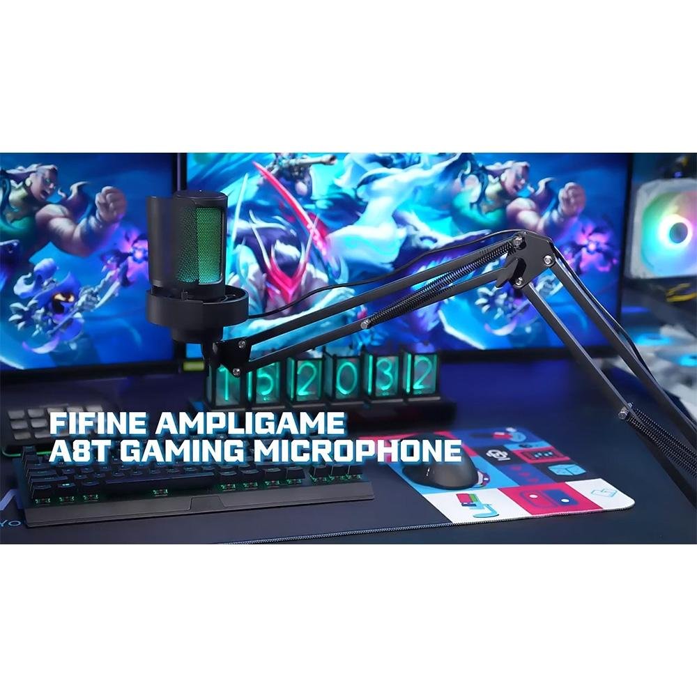Microfone Gamer Condensador Fifine A8T RGB, USB-C, com Braço Articulado, Preto - A8T - view 10