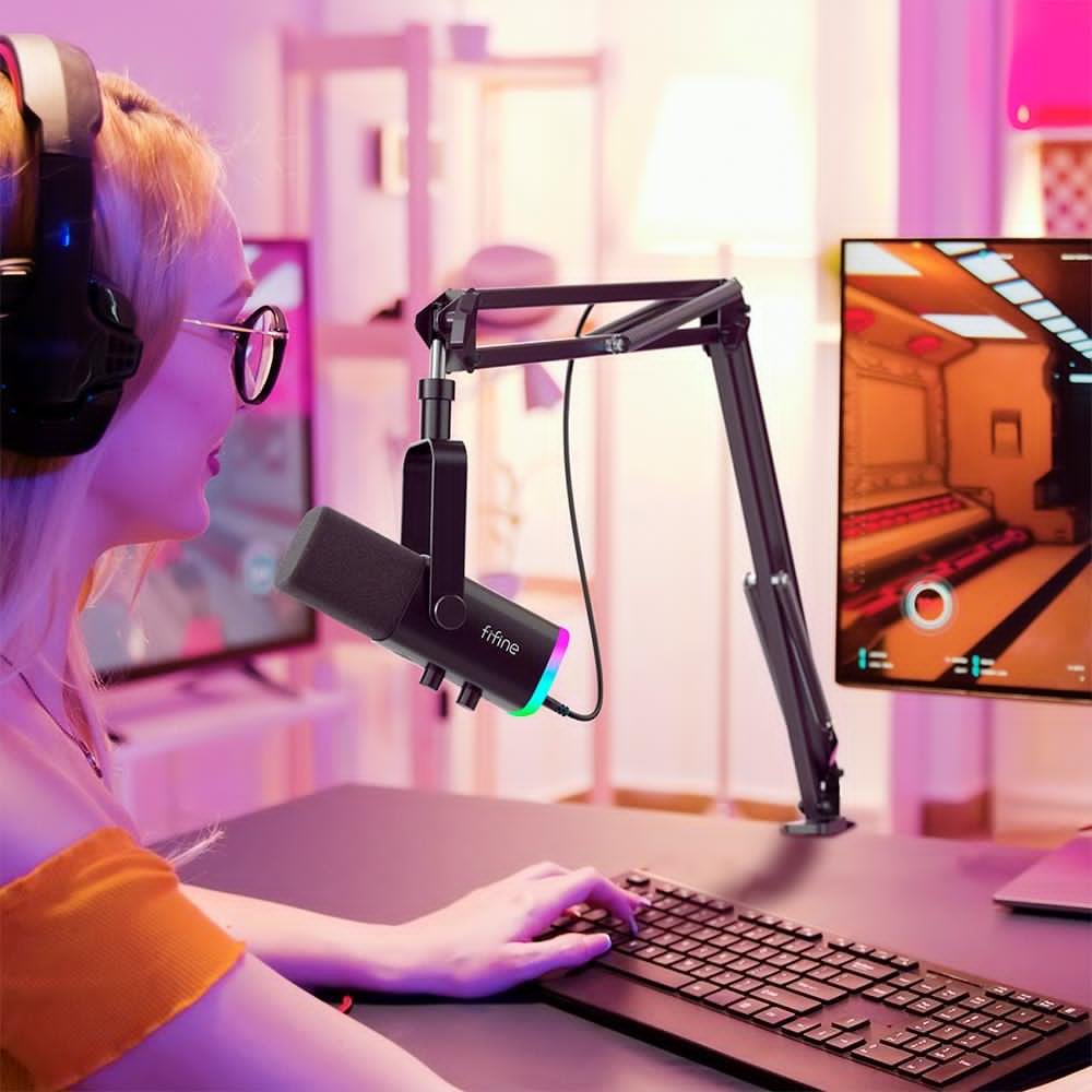 Imagem 9 de 10 do produto Microfone Dinâmico Gamer Fifine, RGB, Cardióide, USB Tipo-C e XLR, Anti-Ruído, Preto - AM8T