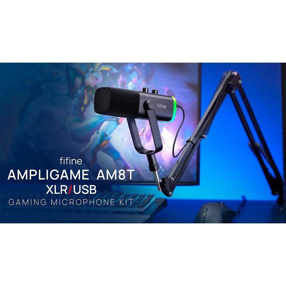 Imagem 5 de 10 do produto Microfone Dinâmico Gamer Fifine, RGB, Cardióide, USB Tipo-C e XLR, Anti-Ruído, Preto - AM8T
