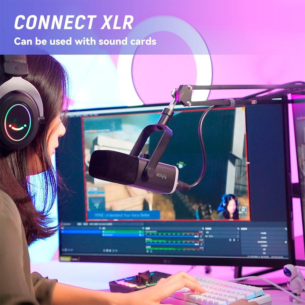 Imagem 4 de 10 do produto Microfone Dinâmico Gamer Fifine, RGB, Cardióide, USB Tipo-C e XLR, Anti-Ruído, Preto - AM8T