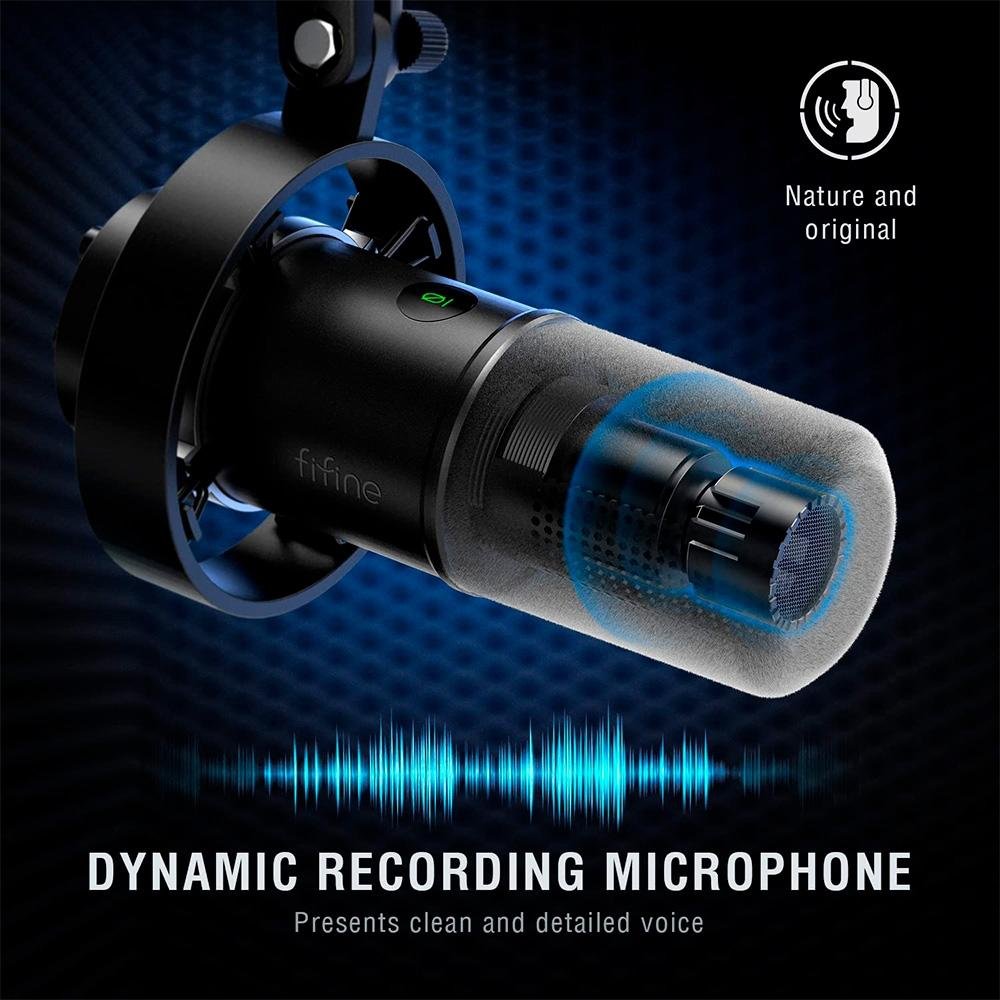 Microfone Dinâmico Fifine, Cardióide, USB Tipo-C e XLR, Com entrada para Fone, Preto - K688 - view 7
