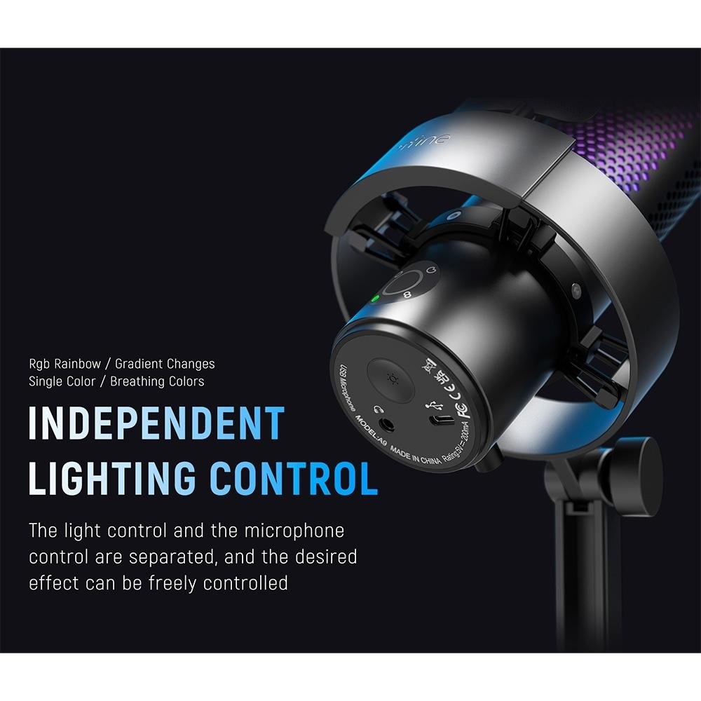 Microfone Gamer Fifine Ampligame A9 RGB, USB, Condensador, Cardioide, Preto - A9 - view 5