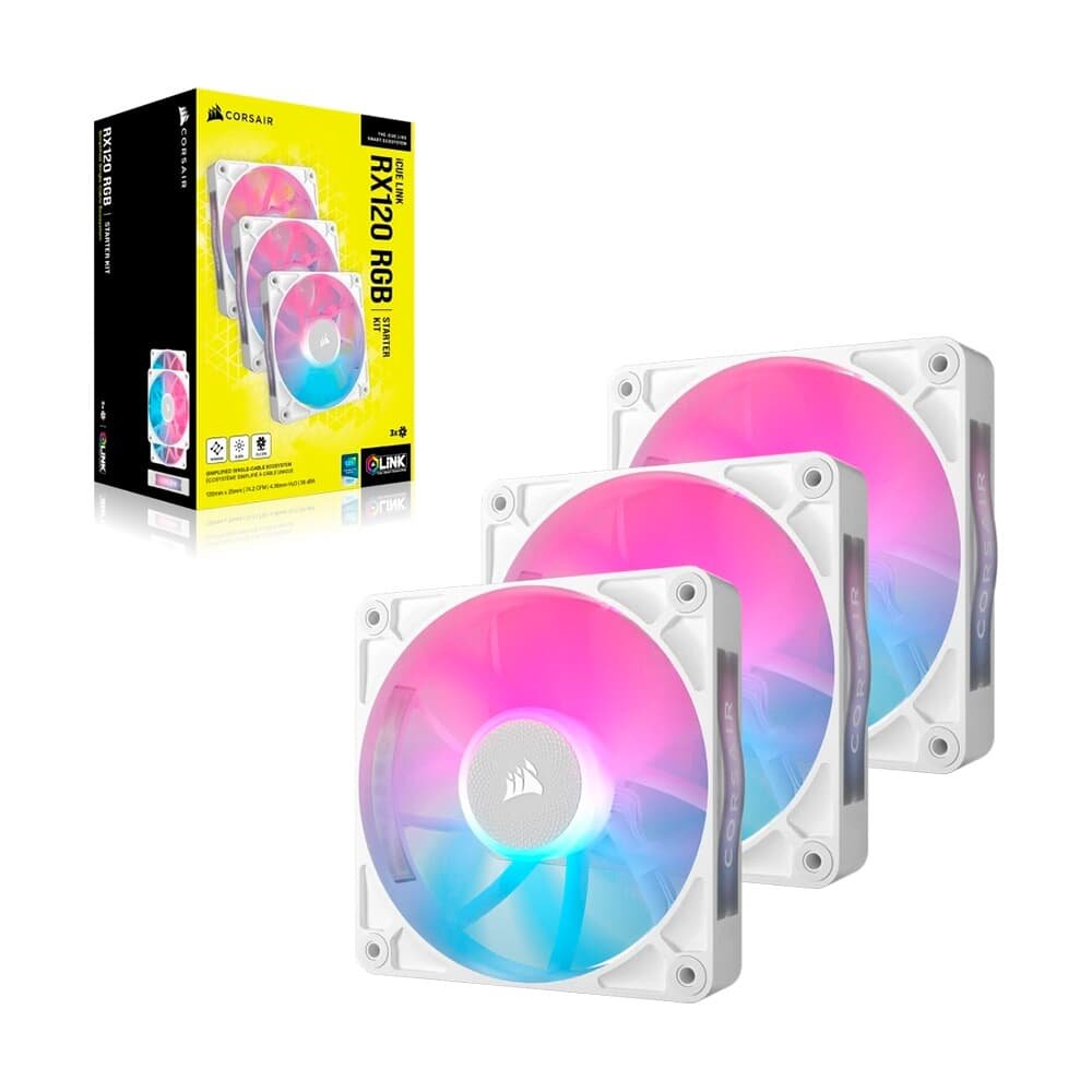CORSAIR RX120 RGB ホワイト 3枚 スターターキット Kit 3 Ventoinhas CORSAIR iCUE LINK RX120 | KaBuM!