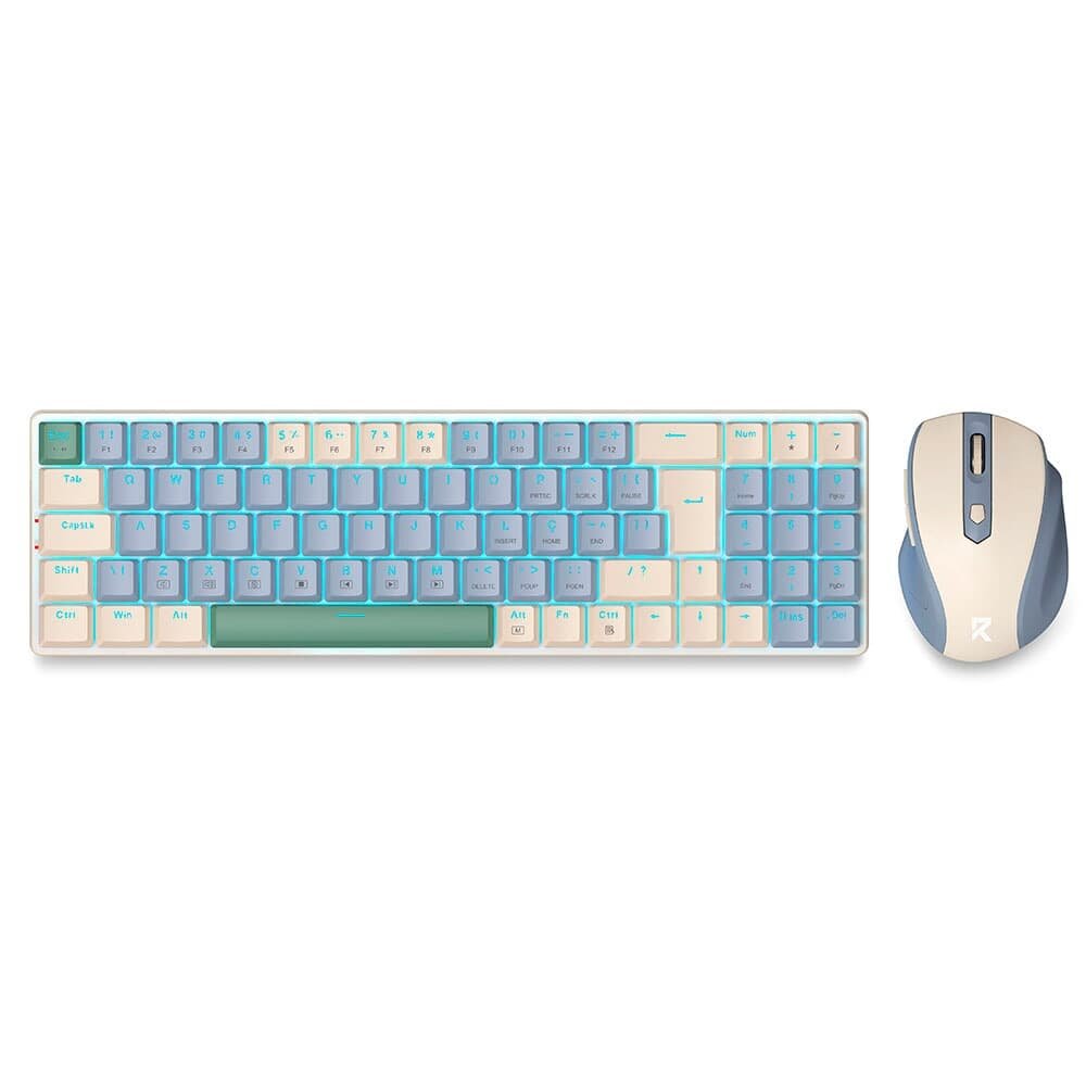 Kit Teclado + Mouse Redragon Sem Fio BS-8772, RGB,  ABNT2, USB, 2400 DPI, Pixar PAW3212, Azul e Creme - BS-8772 CB