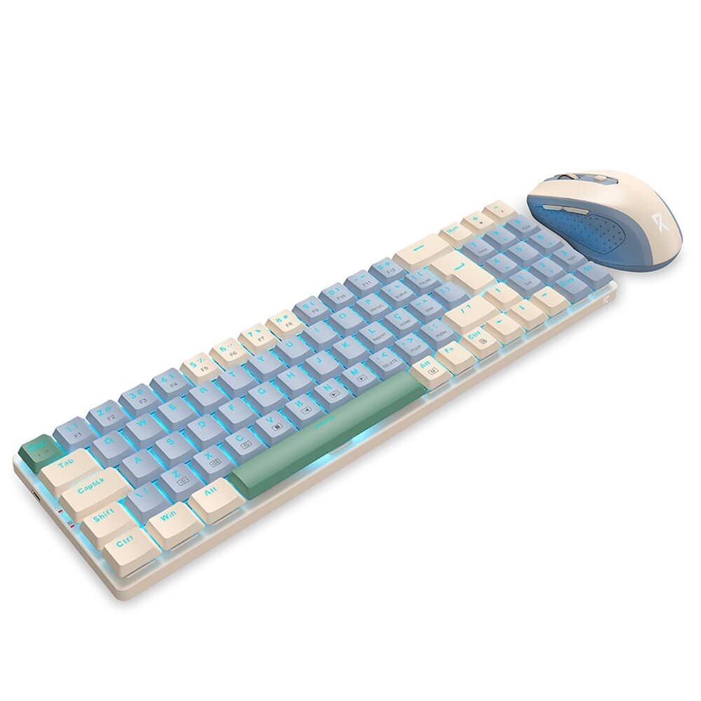 Imagem 2 de 2 do produto Kit Teclado + Mouse Redragon Sem Fio BS-8772, RGB,  ABNT2, USB, 2400 DPI, Pixar PAW3212, Azul e Creme - BS-8772 CB