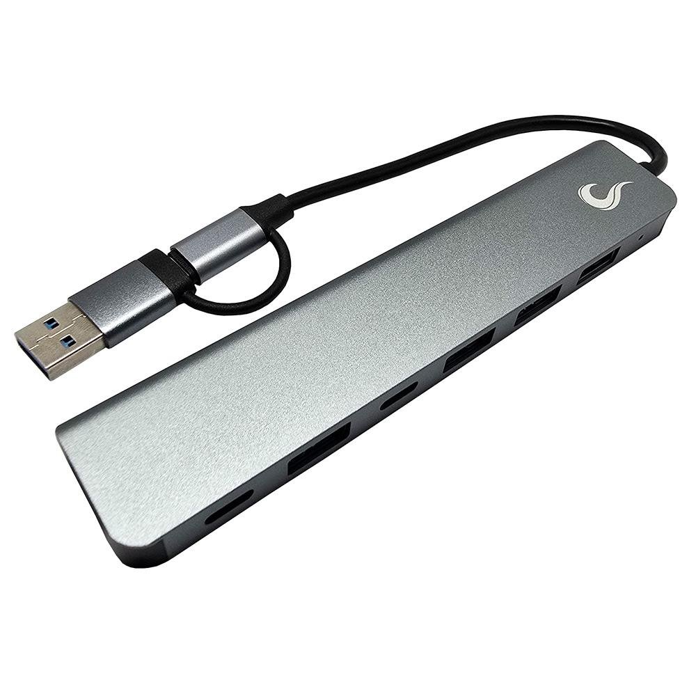HUB Rise Mode 04 USB-C 3.0, 7 em 1, para 4x USB 2.0, 2x USB-C, 1x USB 3.0, Cinza - RM-HUB-04