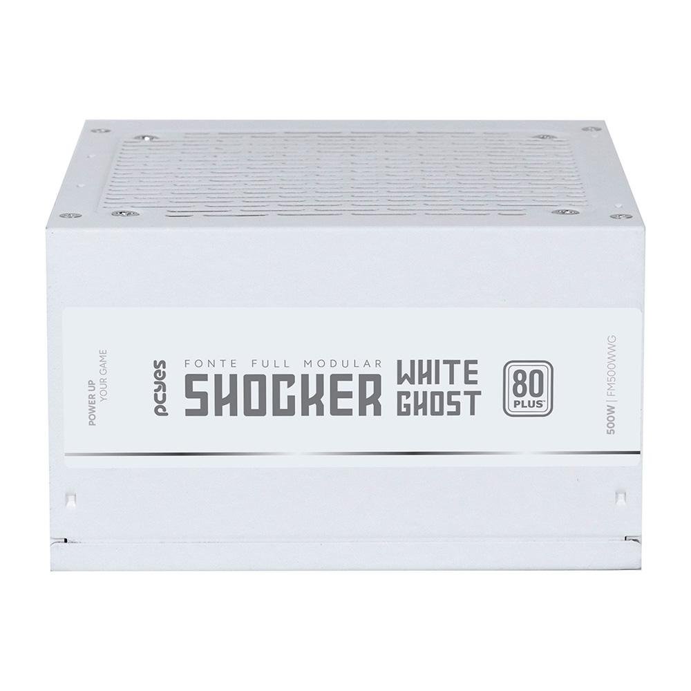 Imagem 7 de 7 do produto Fonte PCYes Shocker, 500W, 80 Plus White, Modular, PFC Ativo, Branco Ghost - FM500WWG