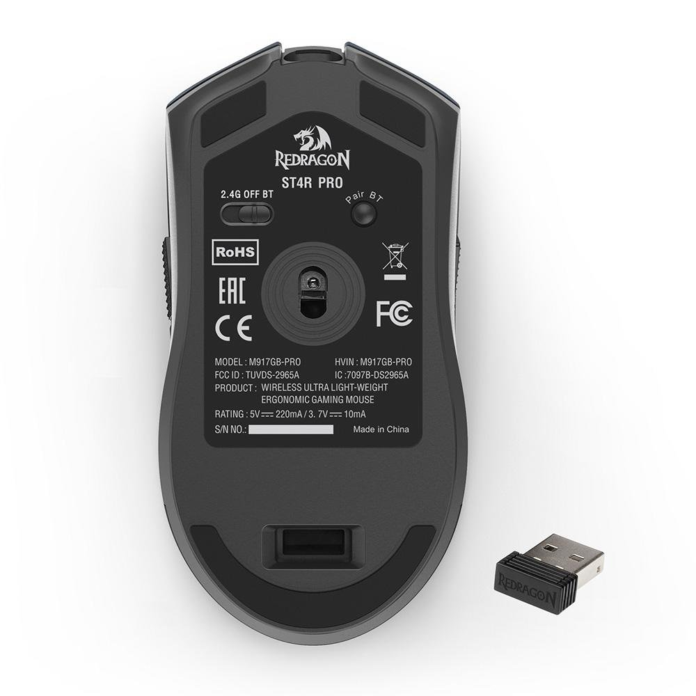 Mouse Gamer Sem Fio Redragon ST4R Pro, 26000 DPI, 6 Botões, Bluetooth, Preto - M917GB-PRO - view 9