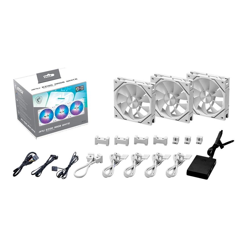 Imagem 7 de 7 do produto Kit Com 3 Ventoinhas MSI MPG EZ120 ARGB 120mm, Magnetico, Branco - MPG EZ120 ARGB WHITE-3W
