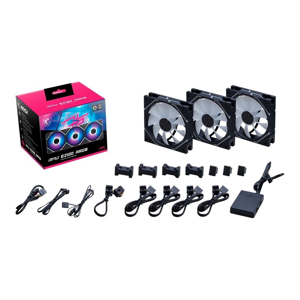 MSI MAG EZ120 ARGB 120mmファン 2機 Kit Com 3 Ventoinhas, 120mm, MSI MPG EZ120| KaBuM!