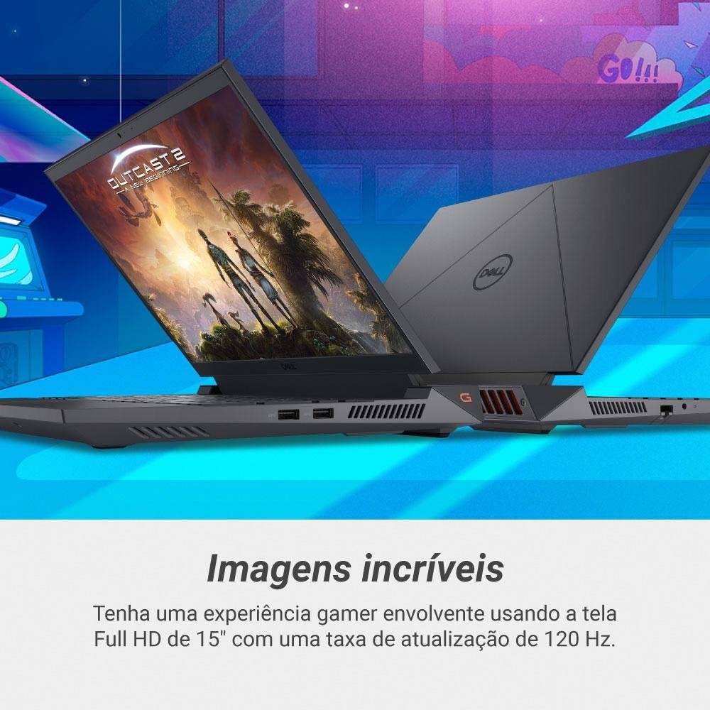 Imagem 5 de 9 do produto Notebook Gamer Dell Intel Core i5-13450HX, 8GB RAM, GeForce RTX 3050 6GB, SSD 512GB, 15.6" FHD 120Hz, Windows 11, Preto - G15-i1300-A25P