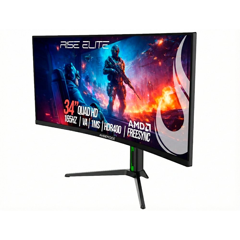 "Monitor Gamer Curvo Rise Mode Elite 34"", QHD, 165Hz, 1ms, VA, FreeSync, HDR 400, Preto, DisplayPort e HDMI, sRGB 110%, Ajuste altura - RM-MOG-34C1652K-B" - view 2