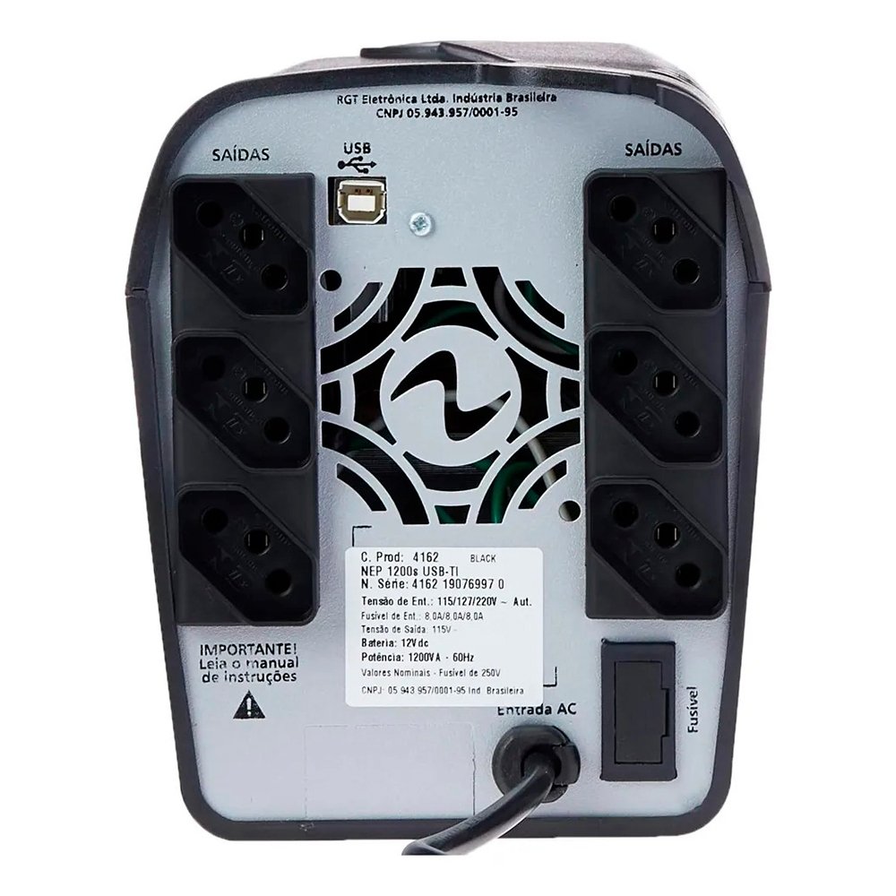 Nobreak Ragtech Senoidal NEP 1200VA, USB, Bivolt Aut, Saida 115V, 6 Tomadas, 1 Bateria - 4162 - view 3