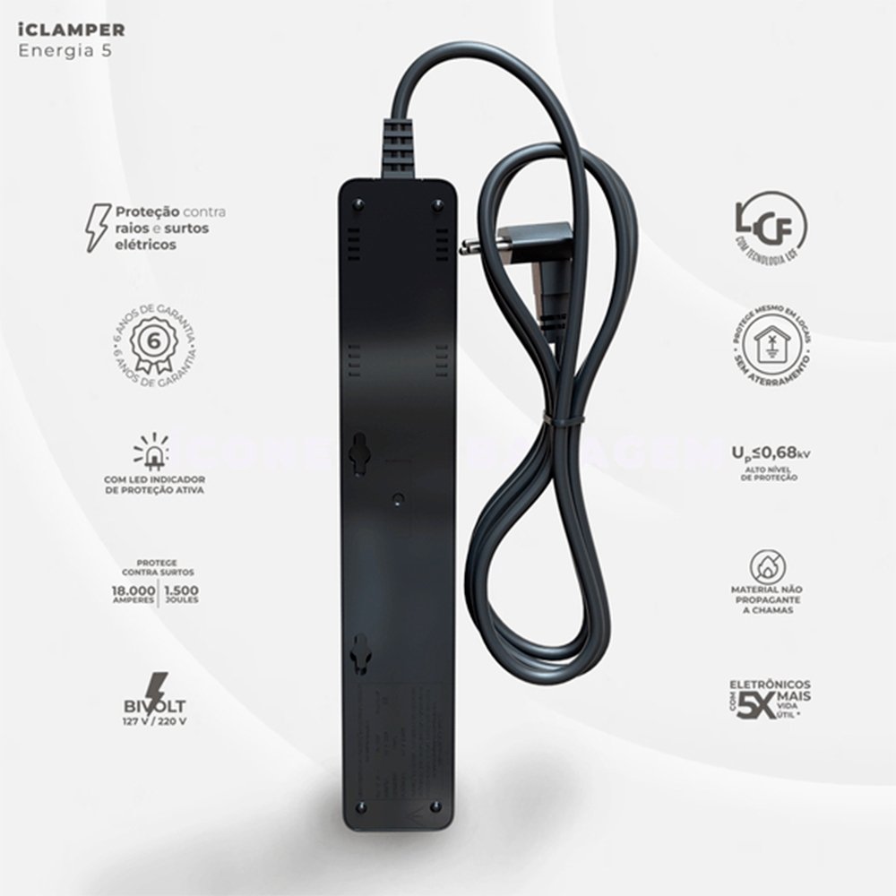 Filtro de Linha DPS IClamper, 5 Conexões, Preto - ( Balão.info - foto 3