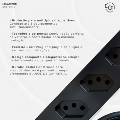 Filtro de Linha DPS IClamper, 5 Conexões, Preto - 23459