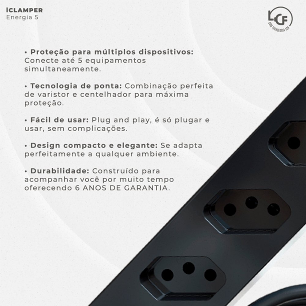 Filtro de Linha DPS IClamper, 5 Conexões, Preto - ( Balão.info - foto 4