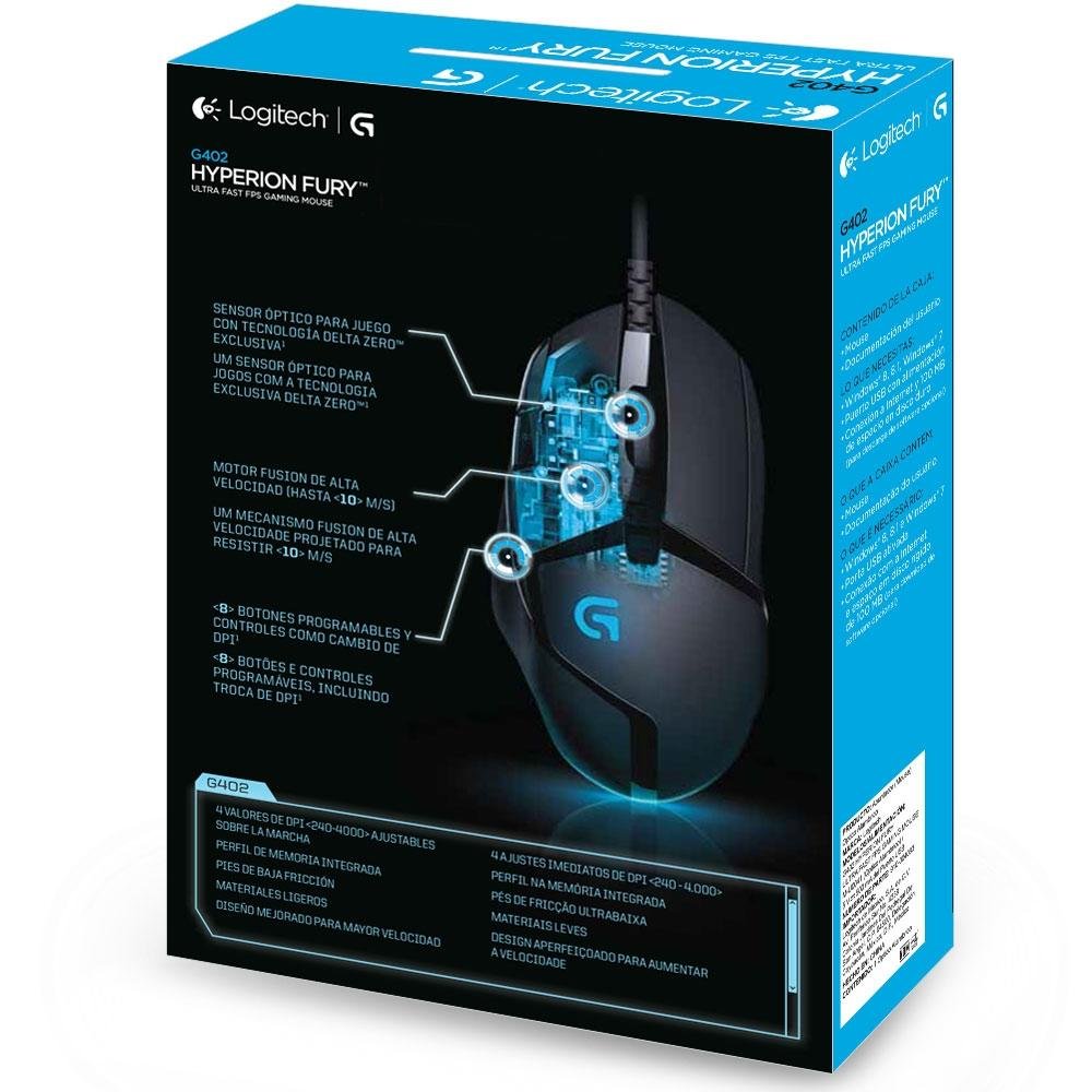 Imagem 8 de 8 do produto Mouse Gamer Logitech G402 Hyperion Fury FPS Ultra-rápido 4000DPI - 910-004069