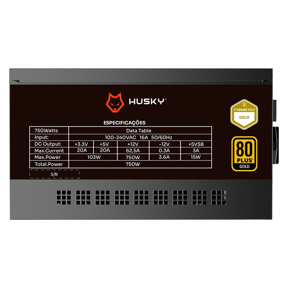 Imagem 4 de 7 do produto Fonte Husky Sledger 750W, 80 Plus Gold, Cybenetics Gold, PFC Ativo, Full Modular, Bivolt - HFN750PT
