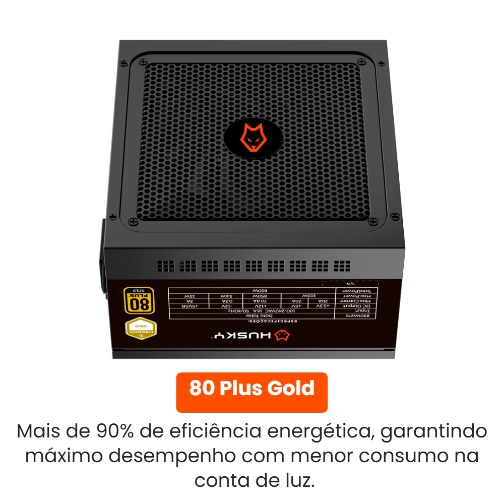 Fonte Husky Sledger 850W, 80 Plus Gold, Cybenetics Gold, PFC Ativo, Full Modular, Bivolt - HFN850PT Fonte Husky Sledger 850W, 80 Plus Gold, Cybenetics Gold, PFC Ativo, Full Modular, Bivolt - HFN850PT