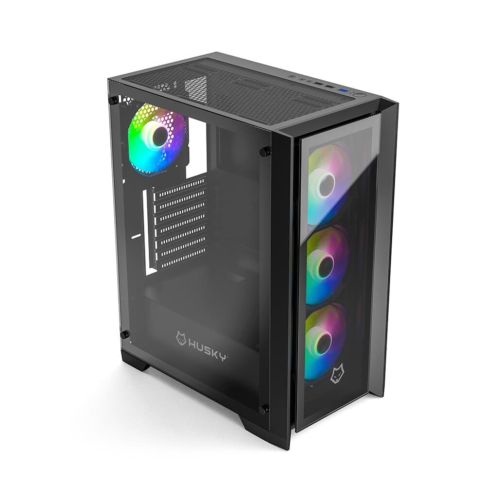 Imagem 3 de 8 do produto Gabinete Gamer Husky Dome 100, Mid Tower, ATX, Lateral e Frontal em Vidro, Sem FANs, Preto - HGN100PT