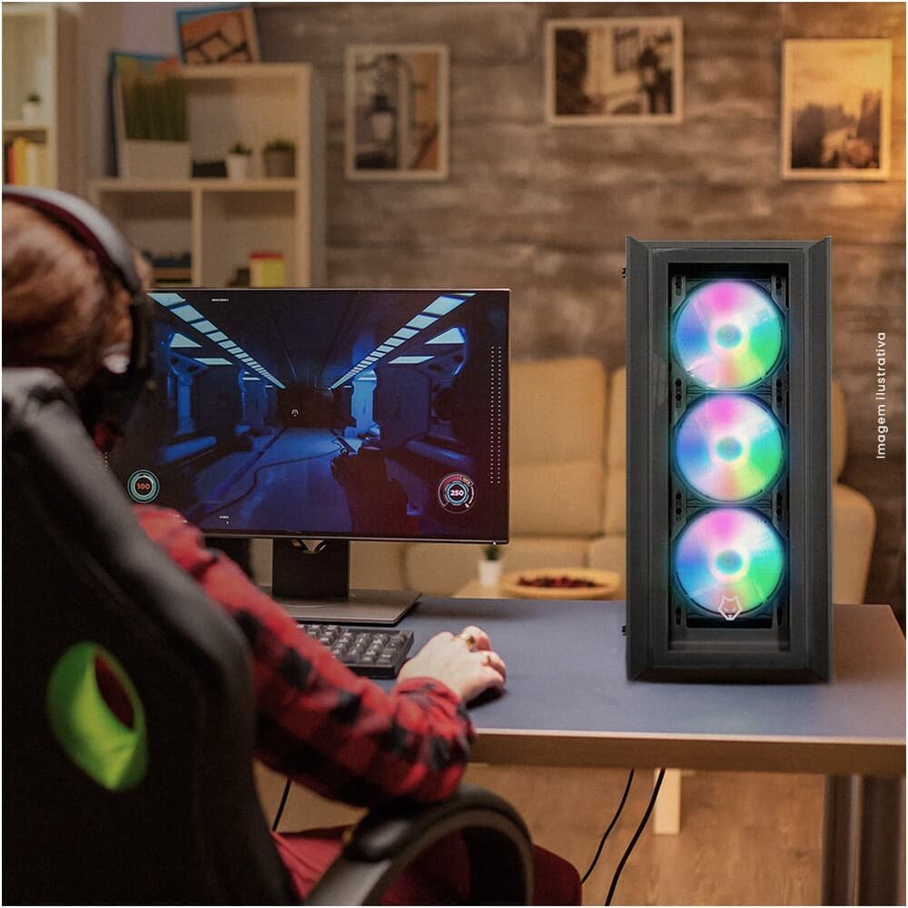 Imagem 4 de 8 do produto Gabinete Gamer Husky Dome 100, Mid Tower, ATX, Lateral e Frontal em Vidro, Sem FANs, Preto - HGN100PT