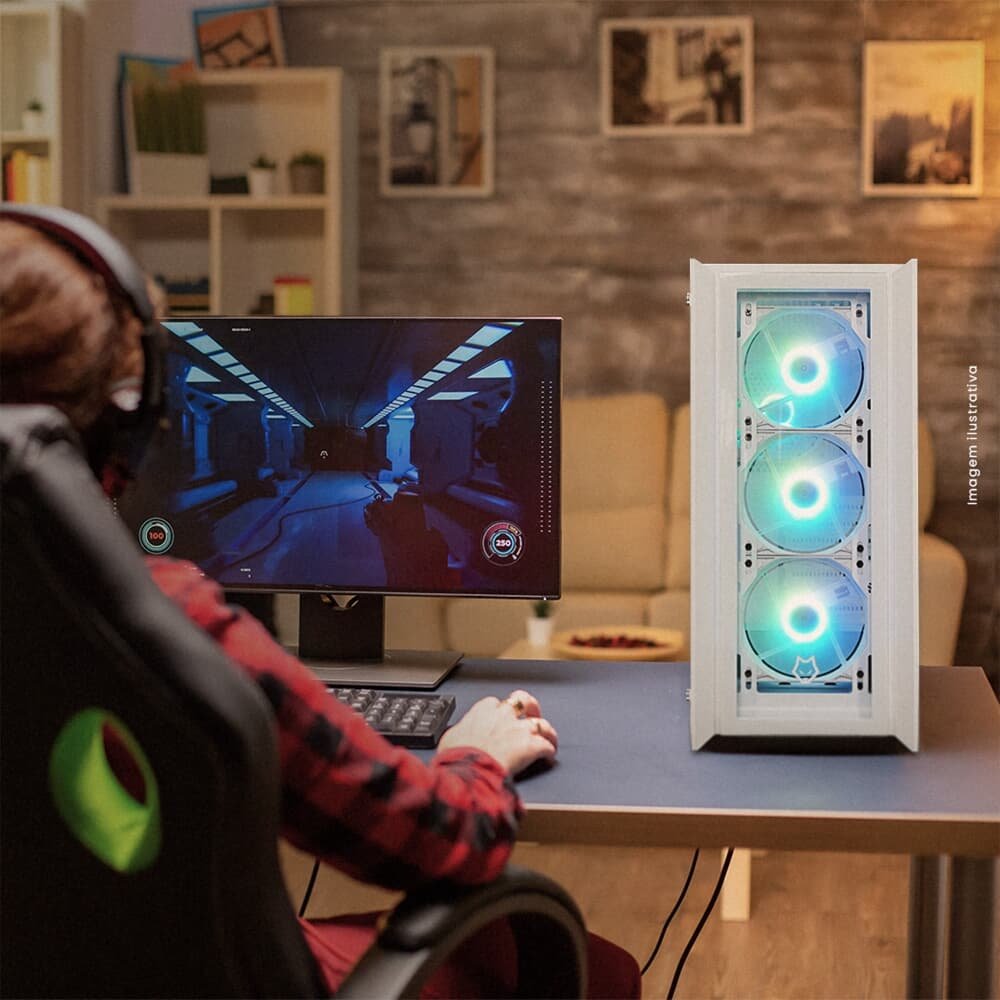 Imagem 4 de 8 do produto Gabinete Gamer Husky Dome 100, Mid Tower, ATX, Lateral e Frontal em Vidro, Sem FANs, Branco - HGN100BR