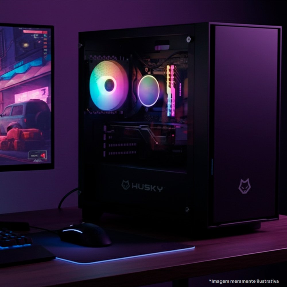 Imagem 4 de 10 do produto Gabinete Gamer Husky Dome 110, Mid Tower, ATX, Lateral em Vidro, Sem FANs, Preto - HGN110PT