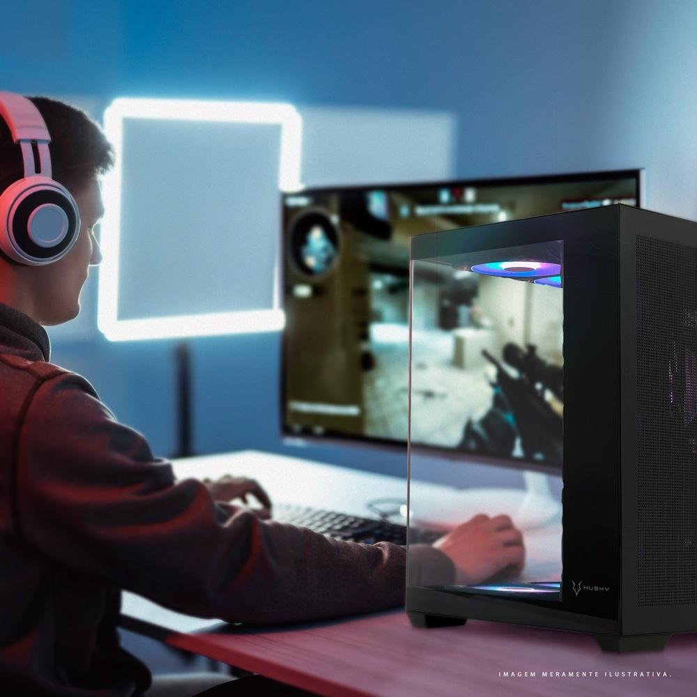 Gabinete Gamer Husky Dome 900, Mid Tower, Iluminação ARGB, ATX, Lateral e Frontal em Vidro, 10x Cooler Fan ARGB, Preto - HGN900PT - view 4