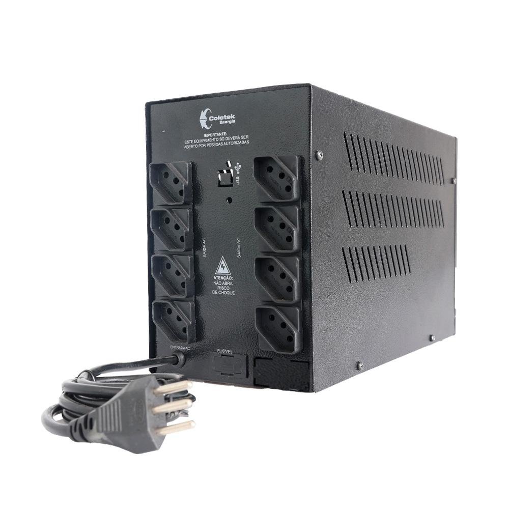 Imagem 3 de 3 do produto Nobreak Coletek UPS SAFE 1500VA, AUT, 2 Bateria, 8 Tomadas, Preto - SAFE1500-USB