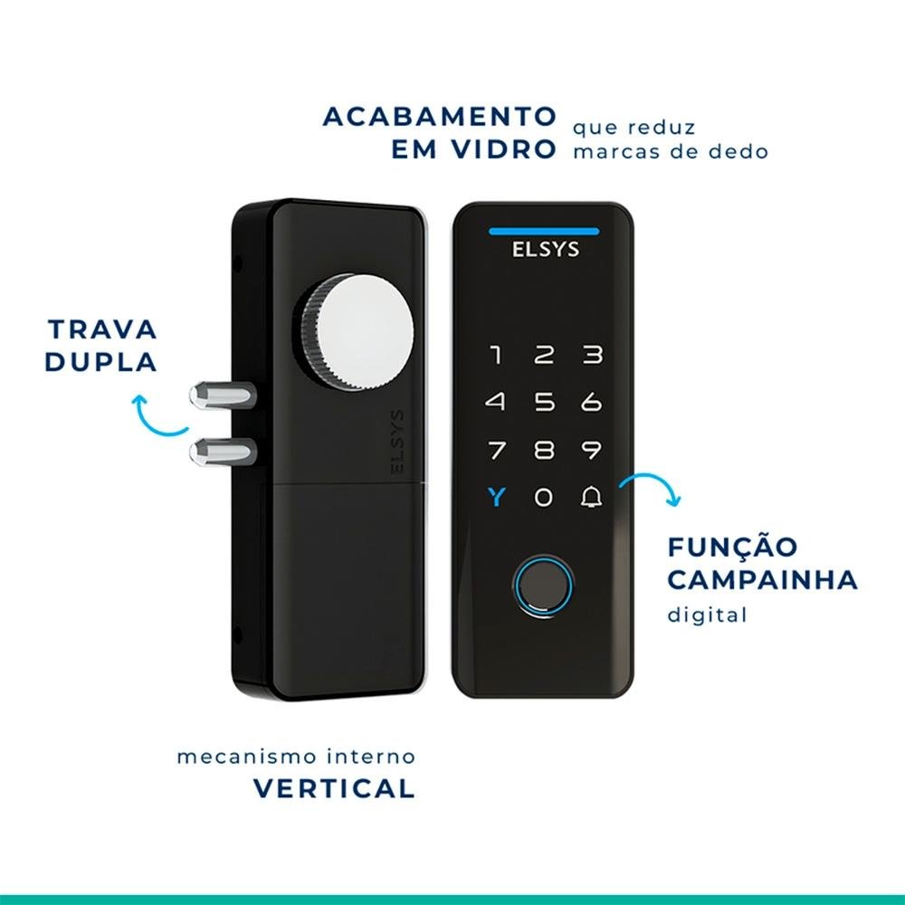 Fechadura Digital de Sobrepor ELSYS, Bluetooth, Com Biometria, Preto - ESF-DS4100V - view 6