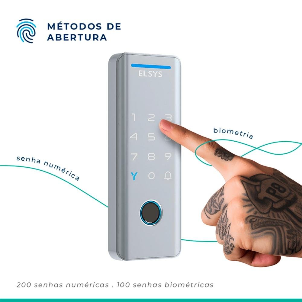 Fechadura Digital de Sobrepor ELSYS, Bluetooth, Com Biometria, Prata - ESF-DS4100V - view 3
