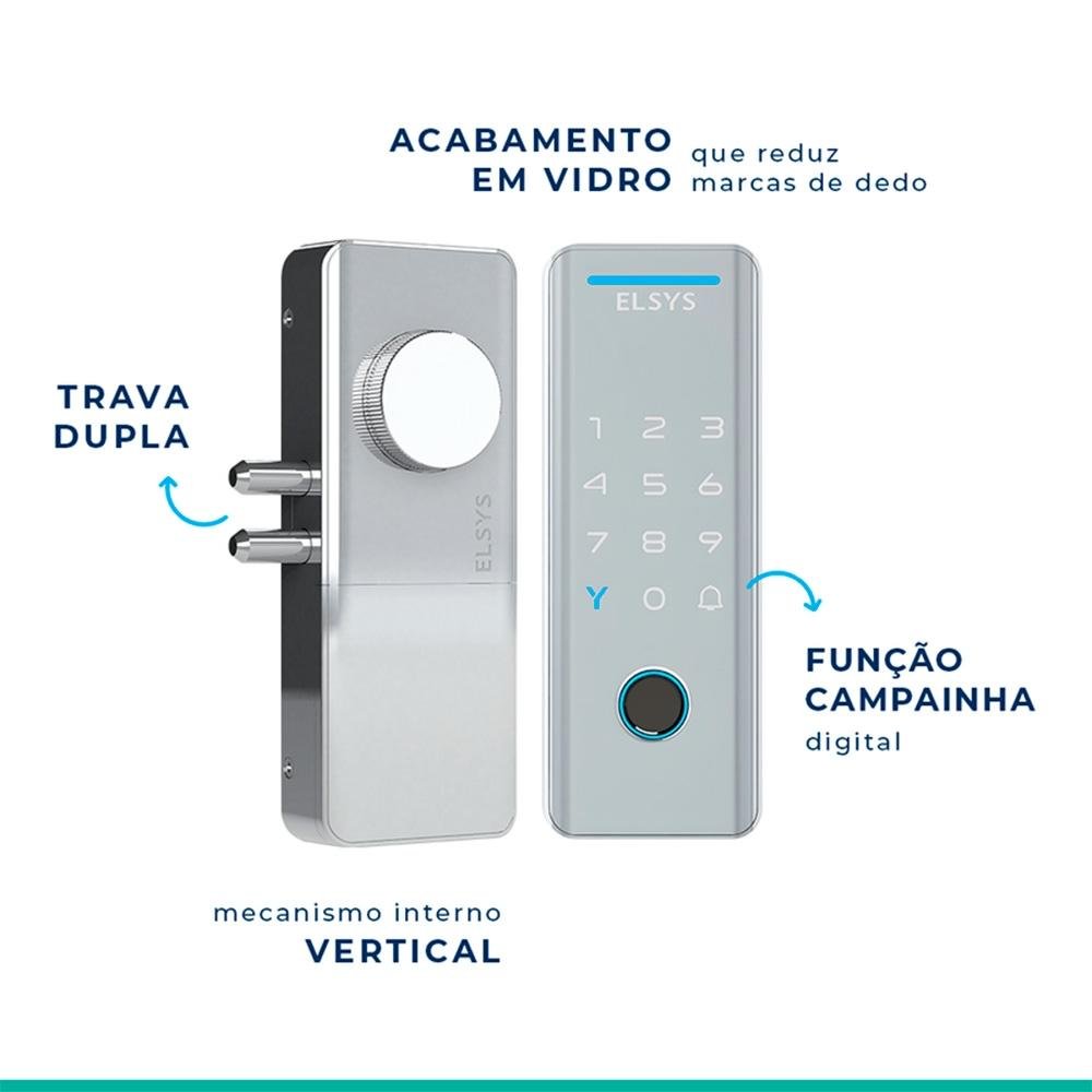 Fechadura Digital de Sobrepor ELSYS, Bluetooth, Com Biometria, Prata - ESF-DS4100V - view 6