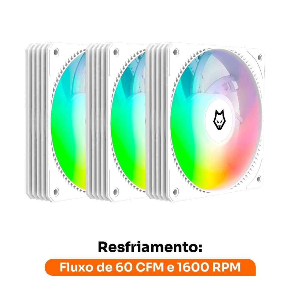 Imagem 2 de 7 do produto Kit com 3 Ventoinhas Husky Arctic Breeze, 120mm, ARGB, Branco - HKCF300BR