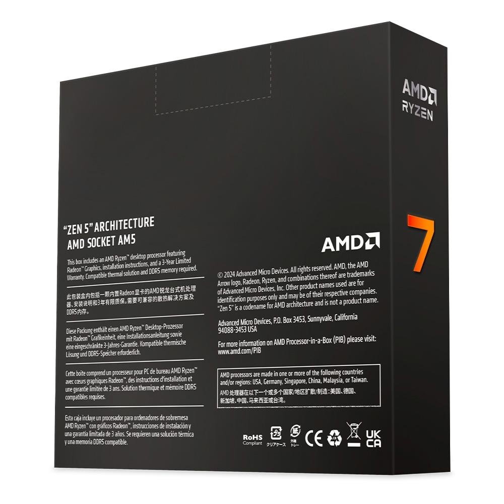 Processador AMD Ryzen 7 9700X, 3.8 GHz (5.5 GHz), Cache 32 MB, 8 Núcleos, 16 Threads, AM5 - 100-100001404WOF - view 3