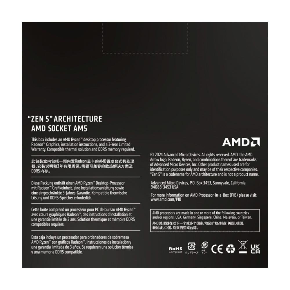 Processador AMD Ryzen 5 9600X, 3.9 GHz (5.4 GHz), Cache 32 MB, 6 Núcleos, 12 Threads, AM5 - 100-100001405WOF 9