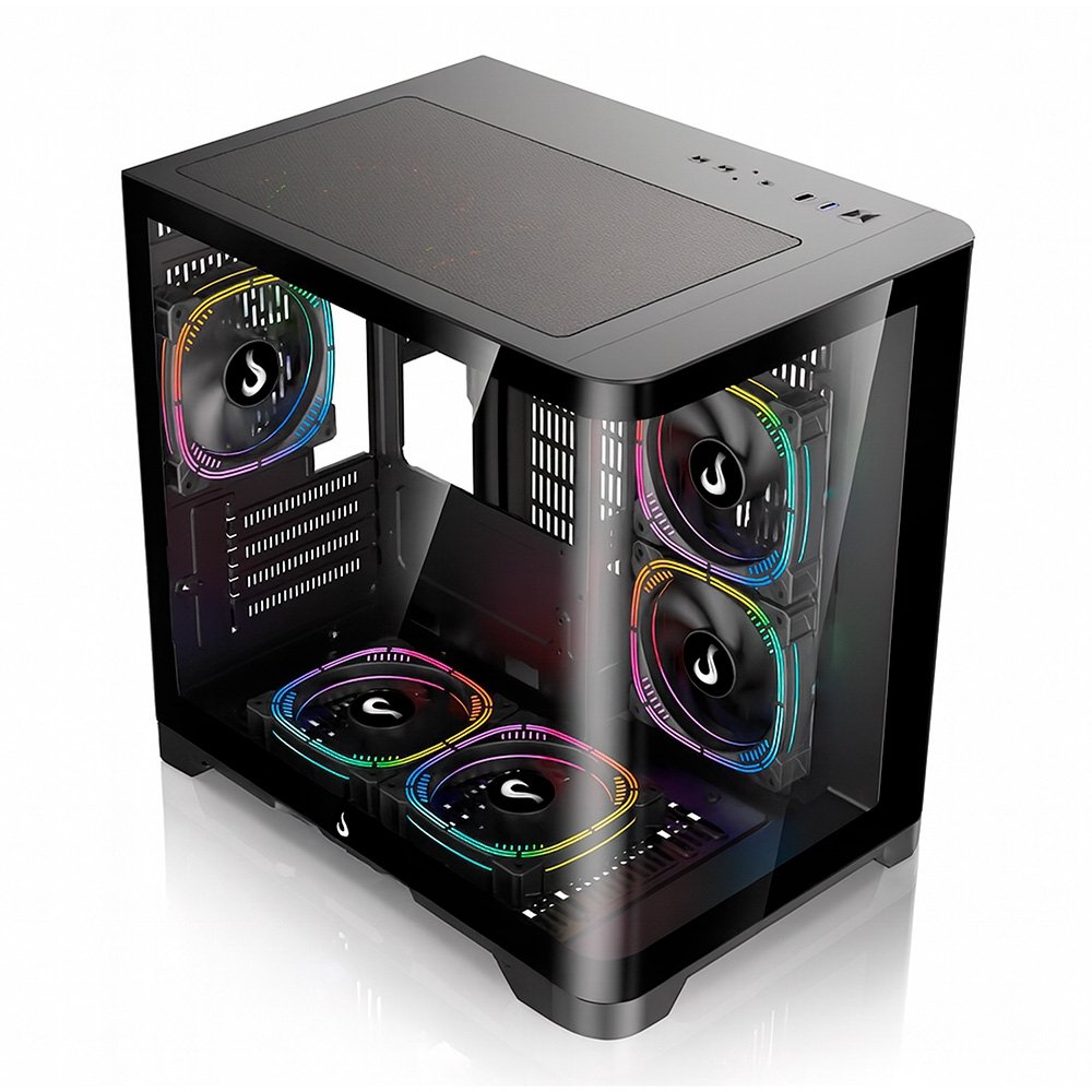 Gabinete Gamer Rise Mode Glass Curvo, M-ATX, Mid Tower, Lateral e Frental em Vidro, Preto - RM-GA-GC-FB Gabinete Gamer Rise Mode Glass Curvo, M-ATX, Mid Tower, Lateral e Frental em Vidro, Preto - RM-GA-GC-FB