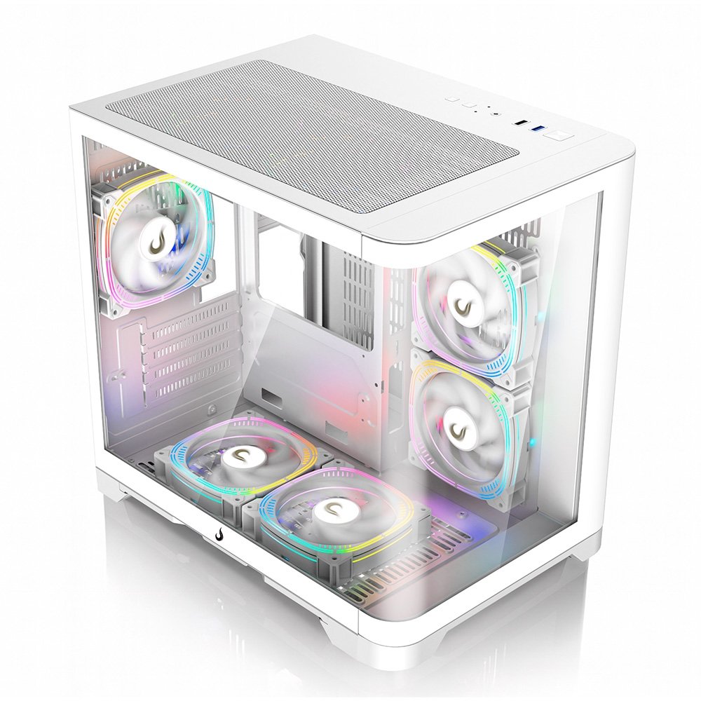 Imagem 2 de 5 do produto Gabinete Gamer Rise Mode Glass Curvo, M-ATX, Lateral e Frente em Vidro Temperado, Branco - RM-GA-GC-FW