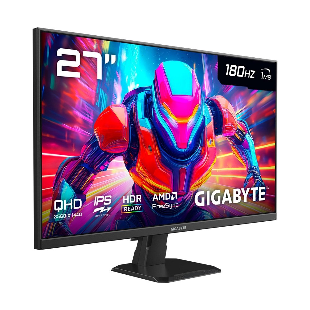 Imagem 2 de 7 do produto Monitor Gamer Gigabyte 27", QHD, 180Hz, 1ms, IPS, VRR, FreeSync, HDR Ready, Preto - GS27QA-AS