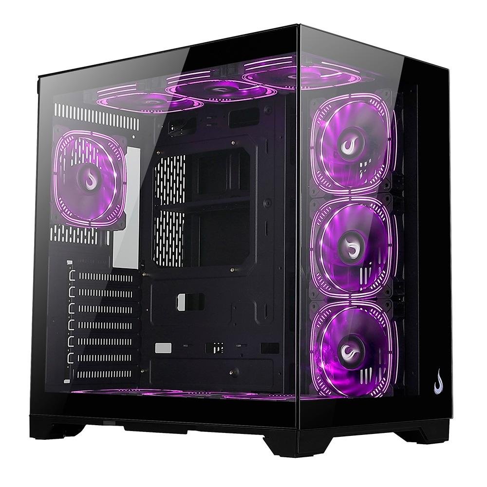 Imagem 2 de 8 do produto Gabinete Gamer Rise Mode Galaxy Glass Standard V2, Mid Tower, ATX, Lateral e Frontal em Vidro Temperado, Sem FANs, Preto - RM-GA-GGST2-FB